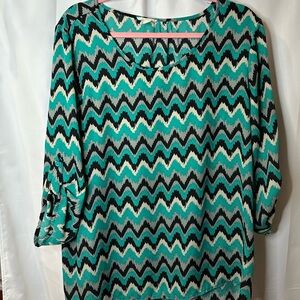 Vibrant Chevron Women's Blouse - Teal and Black